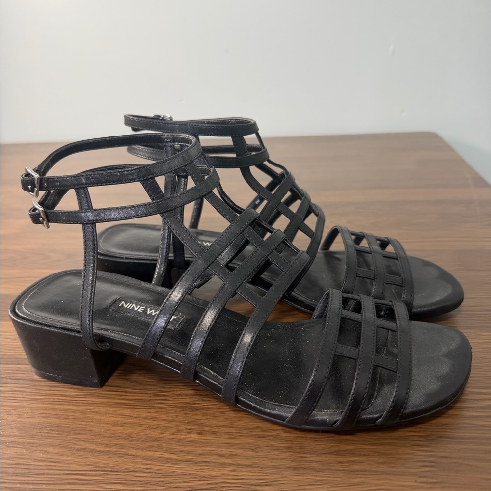 Nine West Black Strappy Leather Gladiator Sandals Sz 8 - Picture 4 of 8